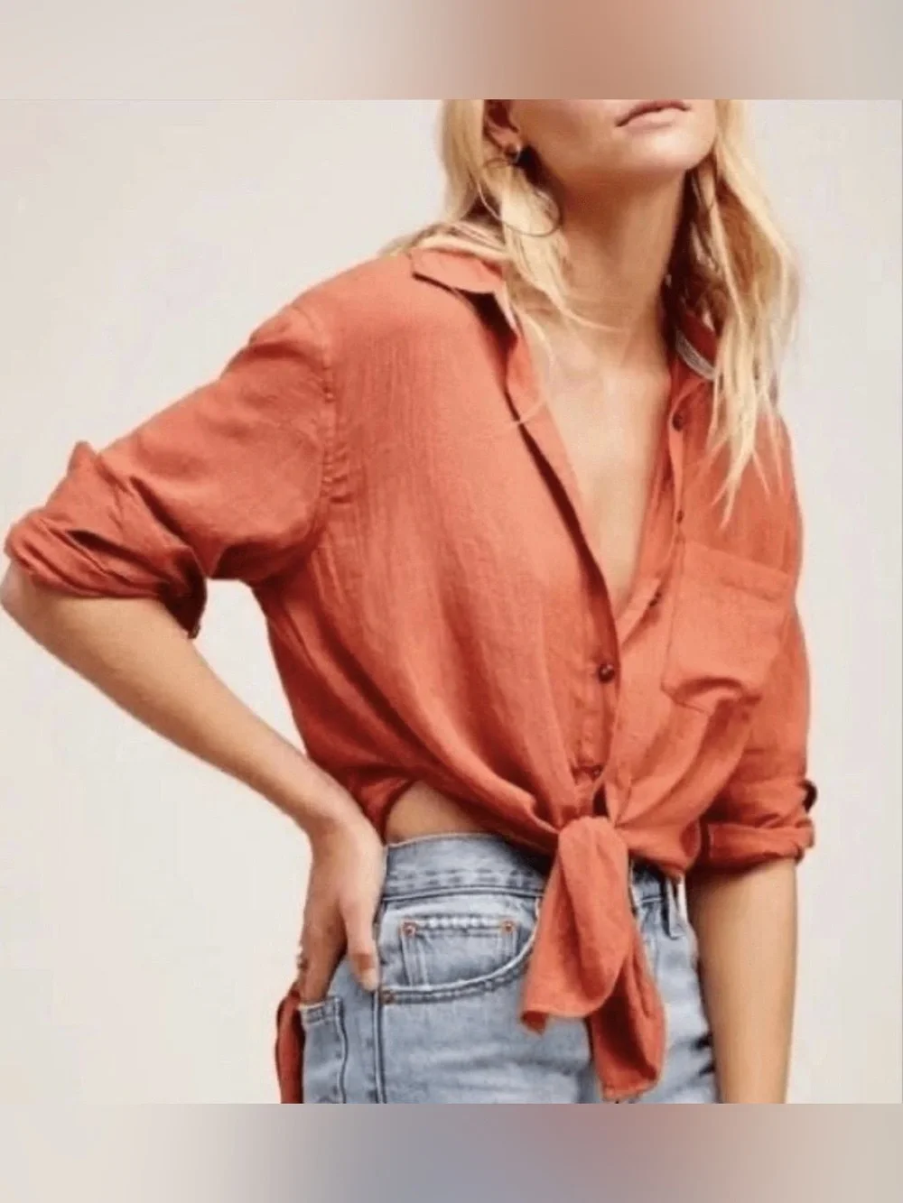 NWT Free People That’s a Wrap Button-Down orange Shirt size S
